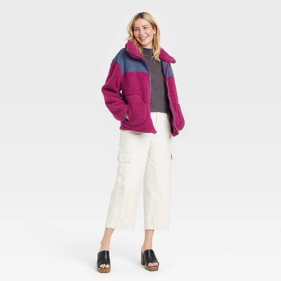 Universal Thread Women’s Sherpa Anorak Jacket size L NWT purple color block - Picture 3 of 9